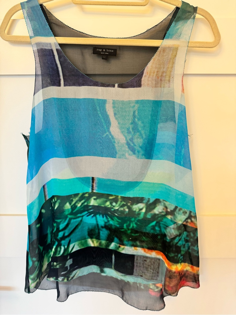 rag & bone Teal and Gray Lightweight Sheer Top